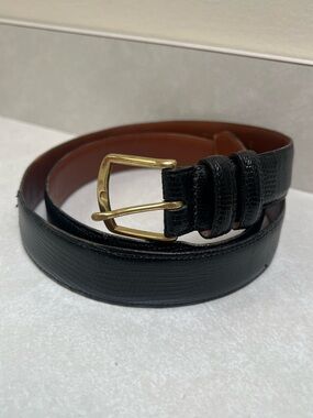 Coach Men’s Black Genuine Lizard Belt 3870 with Brass Buckle Size 38